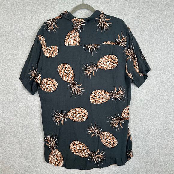 YOUNGLA Pineapple Button Up Shirt Men's Size Large Short Sleeve Tropical Fruit - Picture 2 of 8